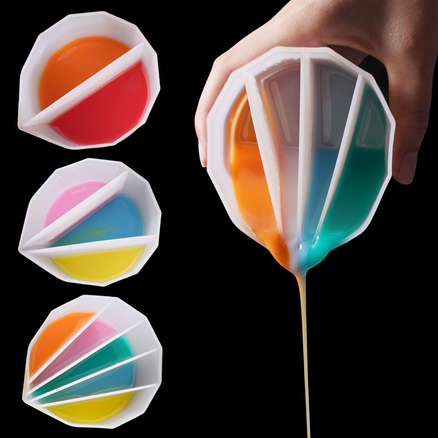 silicone split pouring cups for acrylic paint pouring – multi channel color split mixing cup for resin art, fluid painting, diy craft supplies