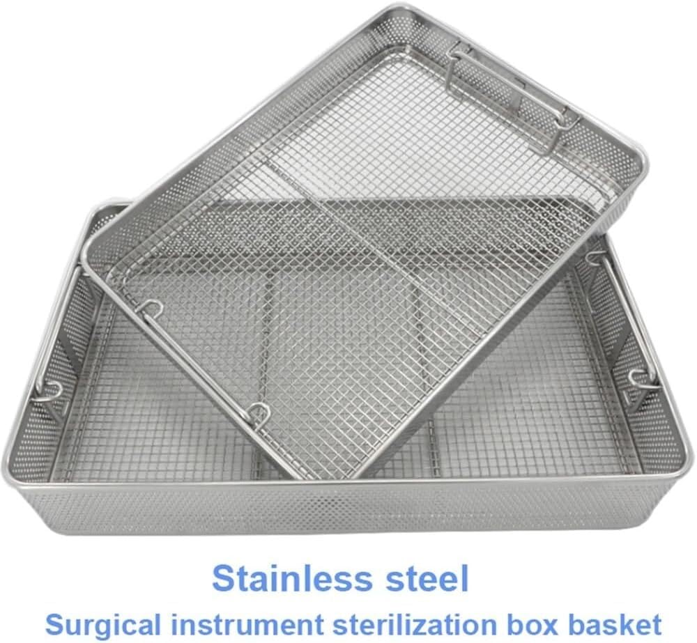 CucCe Sterilisationskörbe für Instrumente Perforierter Netzkorb, Sterilisation von Instrumenten aus Edelstahl 304(50 * 30 * 7cm)