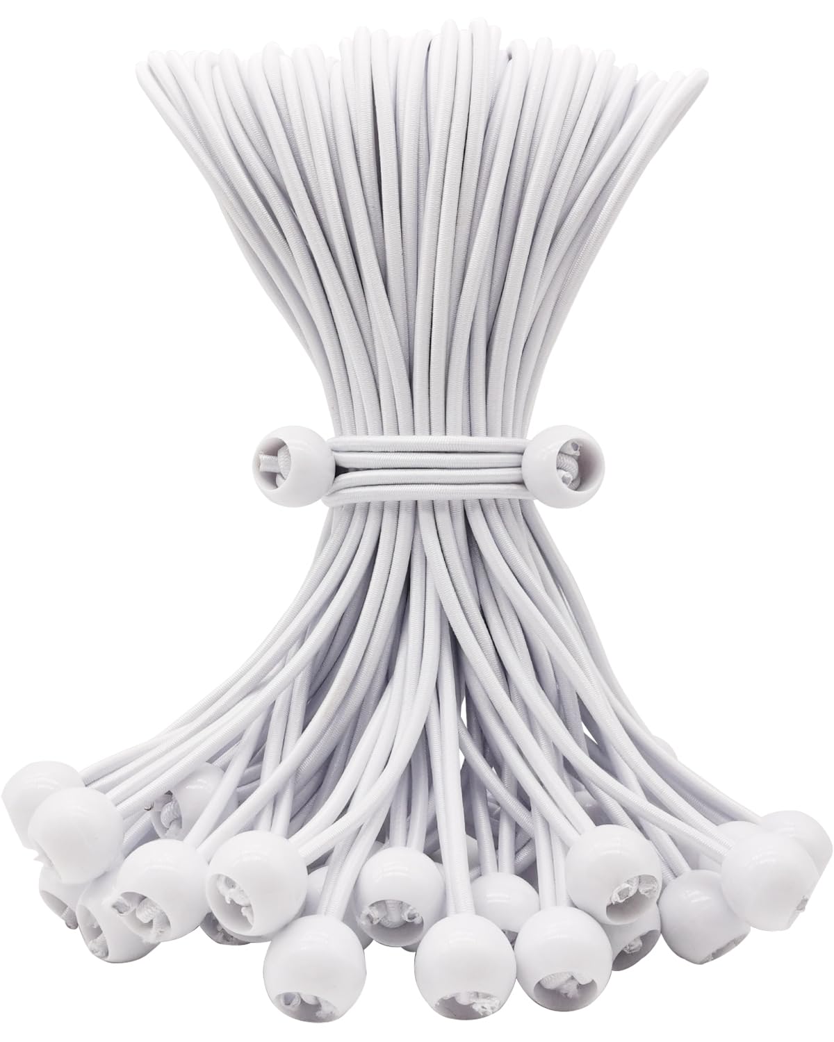 BINCKIN Bungee Cord with Ball 50 Pcs, 10 Inch Bungees Balls Tent Accessories for Camping Tarp Tents, Canopy and Fixings (White)