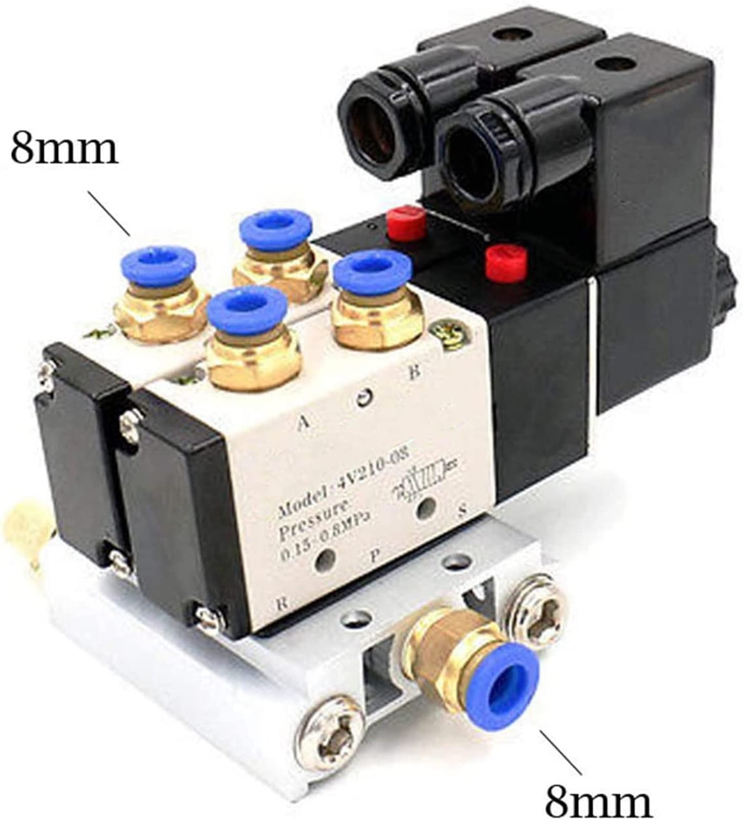 1/4 cala DC12V 24V podwójny pneumatyczny zawór elektromagnetyczny 4V210-08 tłumik 4 mm 6 mm 8 mm 10 mm 12 mm szybkozłączka zestaw podstawowy AC110v 220v przydatny (8 mm armatura, AC110V)