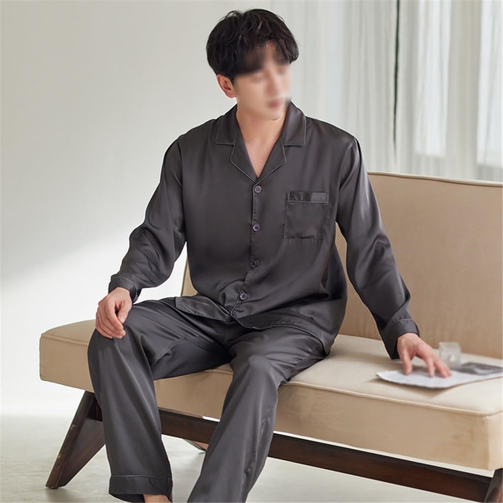 Pajamas Men's Ice Silk Thin Long-sleeved Simulation Homewear Suit