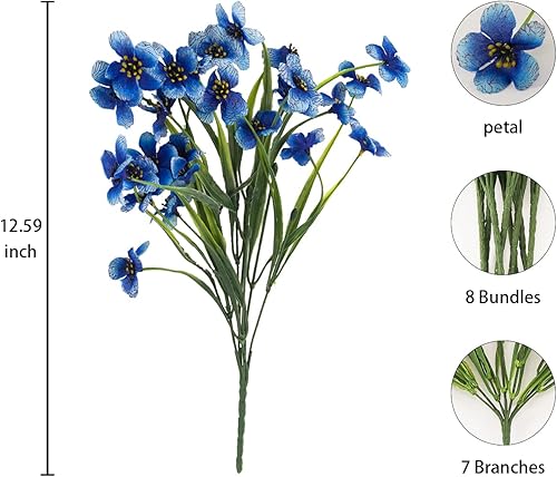 Miniatura 2 de Flores artificiales para exteriores, 8 ramos de flores falsas resistentes a los rayos UV, plantas de flores de plástico sintético para decoración de
