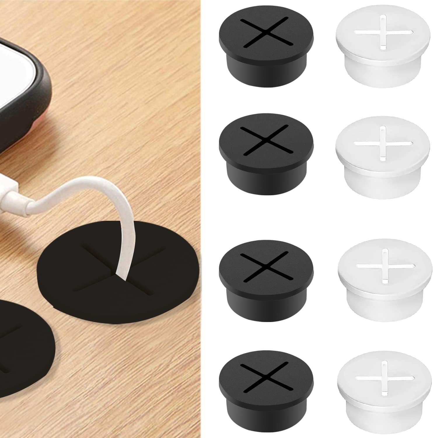 DBOO 6 Pcs Flexible Cable Cord Grommet 25mm / 1 Inch Black Desk Hole