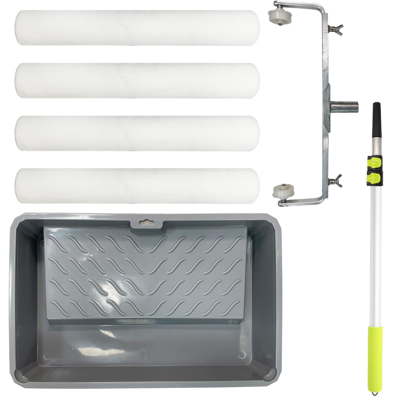 Kit de 7 rodillos de pintura, marco de rodillo de metal ajustable de 14 a 25 pulgadas, poste de extensión grueso de 2 a 4 pies, 4 cubiertas de rodillo de pintura de microfibra de 18 pulgadas, bandeja