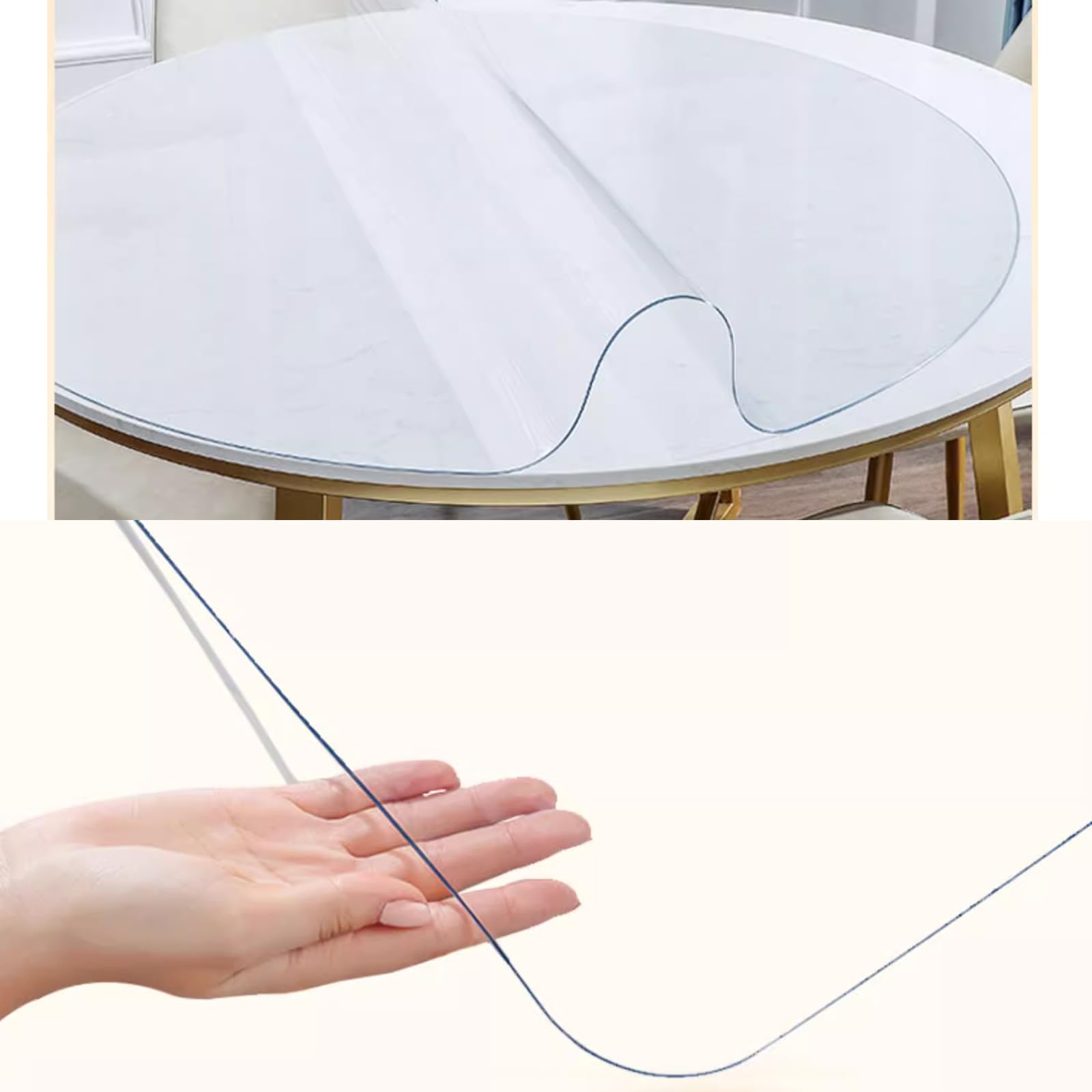 Transparant mat rond PVC-tafelkleed, 2,7 mm tafelbeschermfolie, transparant en geurloos mat rond tafelkleed, geschikt voor eettafel/salontafel (diameter 145 cm/57 inch