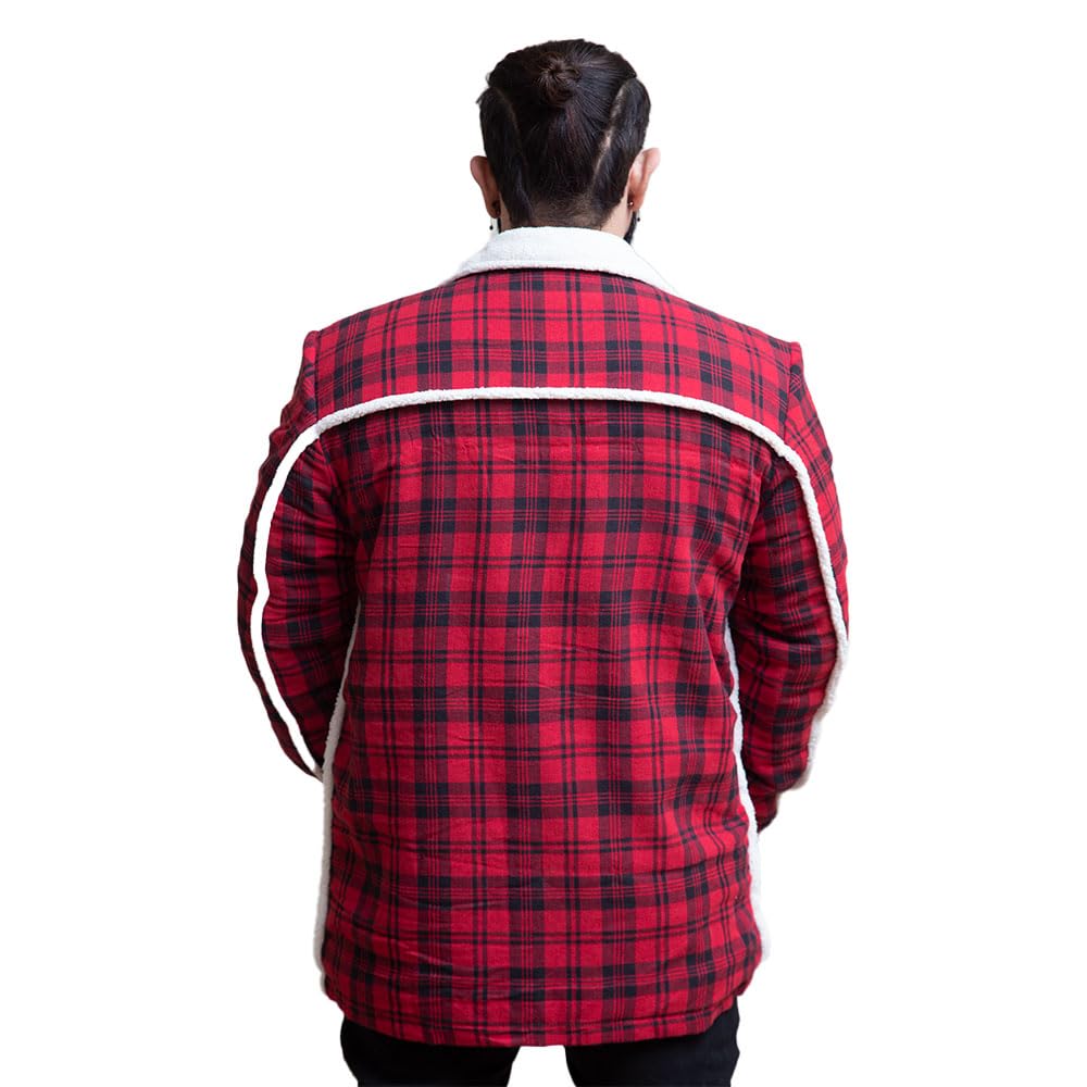 Zulin Red and Black Flannel Men| Mens Flannel Trench Coat