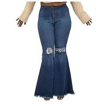 矯正用品・補助ベルト BELLE SERIES compression denim pants Women's Denim Bell Bottom Jeans (as1, Alpha, 1x, Plus