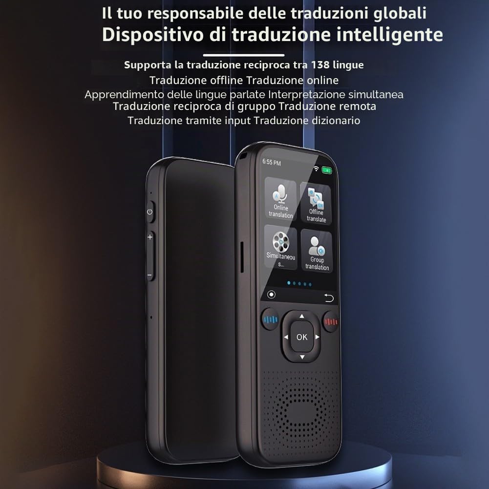 Traduttore vocale intelligente a grande schermo, traduzione offline in tempo reale per 142 lingue, dispositivo da viaggio ABS portatile, nero