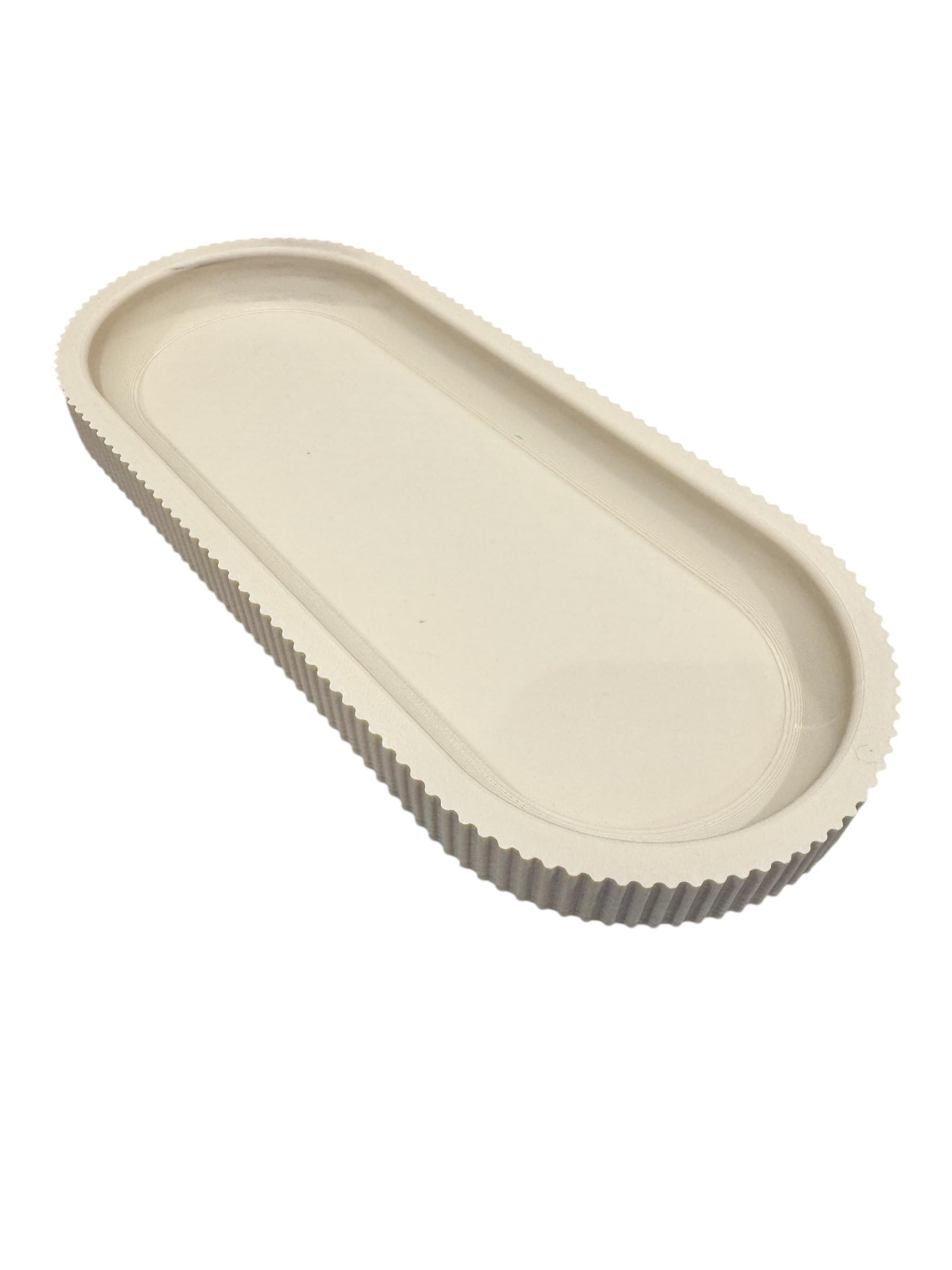 Vanity Tray Oval | Luxury Marble Effect Decorative Organiser | Jewellery, Perfume, Candle & Cosmetic Holder | Handmade Gift| Various Colours (Matte Beige, Large)