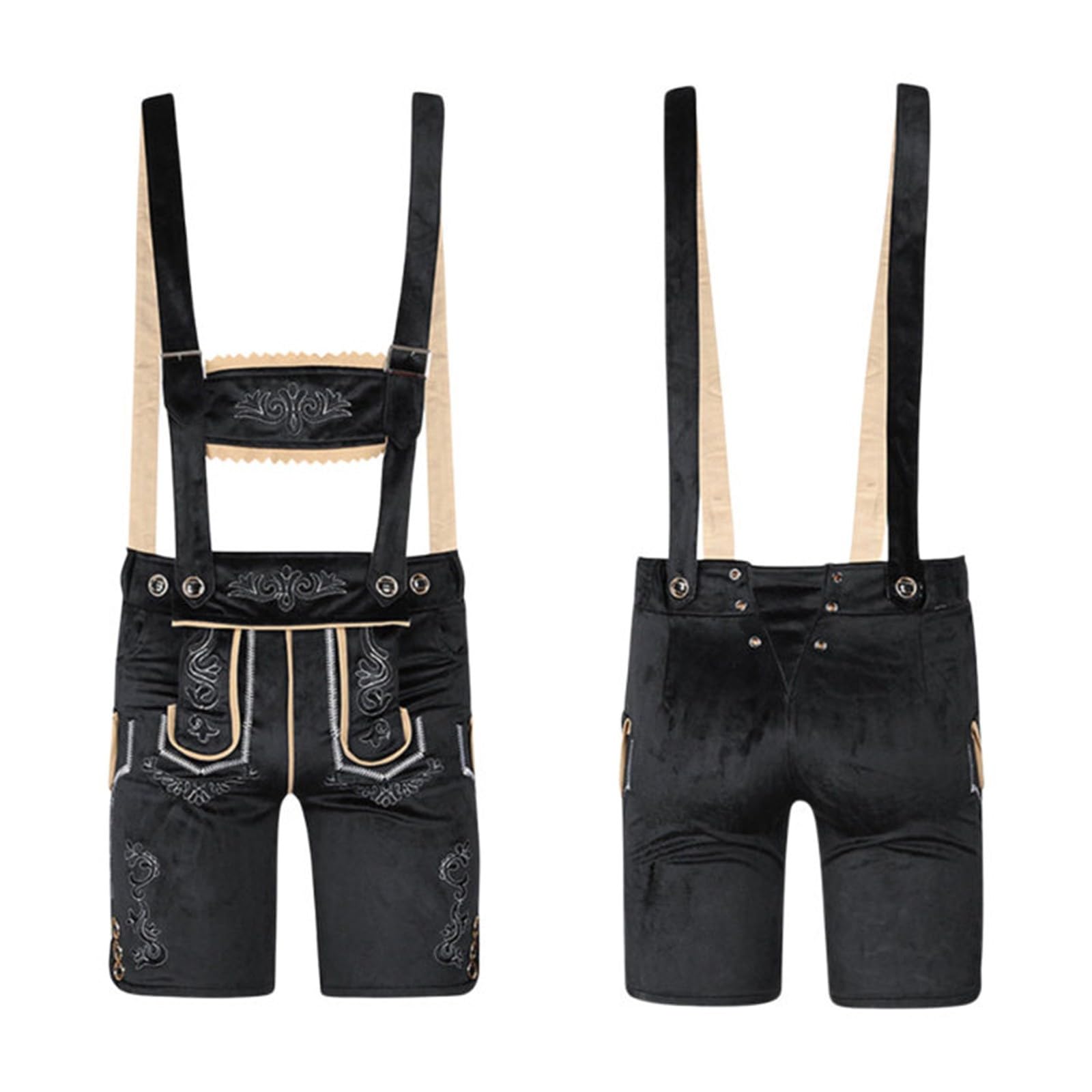 Premium Trachtenhose Herren Kurz Lederhose Herren Tracht Original Trachtenlederhose Lederhosen mit Hosenträger Schwarz Braun Kurze Trachtenlederhosen für Oktoberfest Outfit Trachtenmode