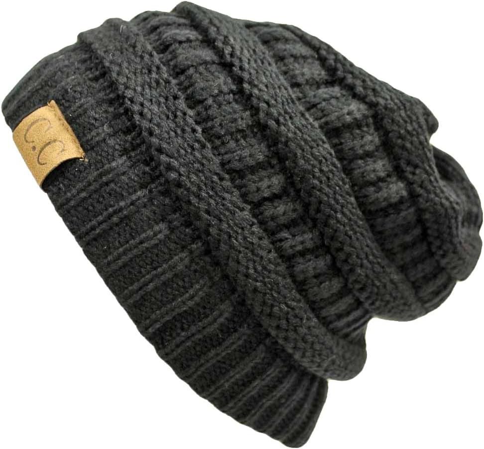 Luxury DivasBlack Thick Slouchy Knit Oversized Beanie Cap Hat,One Size,Black