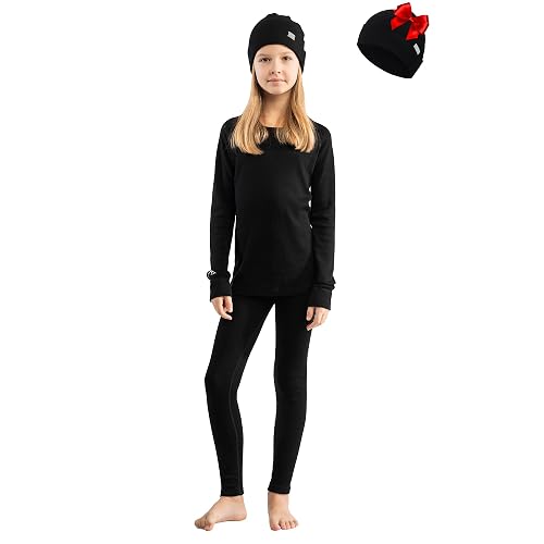 Merino.tech Kids Merino Wool Base Layer Set and Beanie