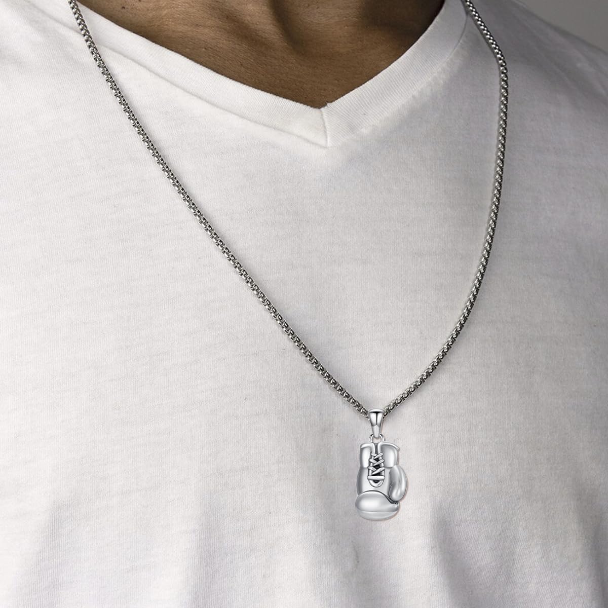 Boxing Necklace 925 Sterling Silver Boxing Gloves Pendant Gym Necklace Jewelry Gifts for Men - Image 2