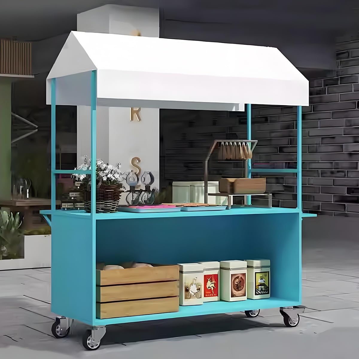 Carrello portatile con tettuccio con ruote, facile da montare, carrello mobile per mercati, fiere ed eventi, chiosco compatto per cibo da strada (bianco)