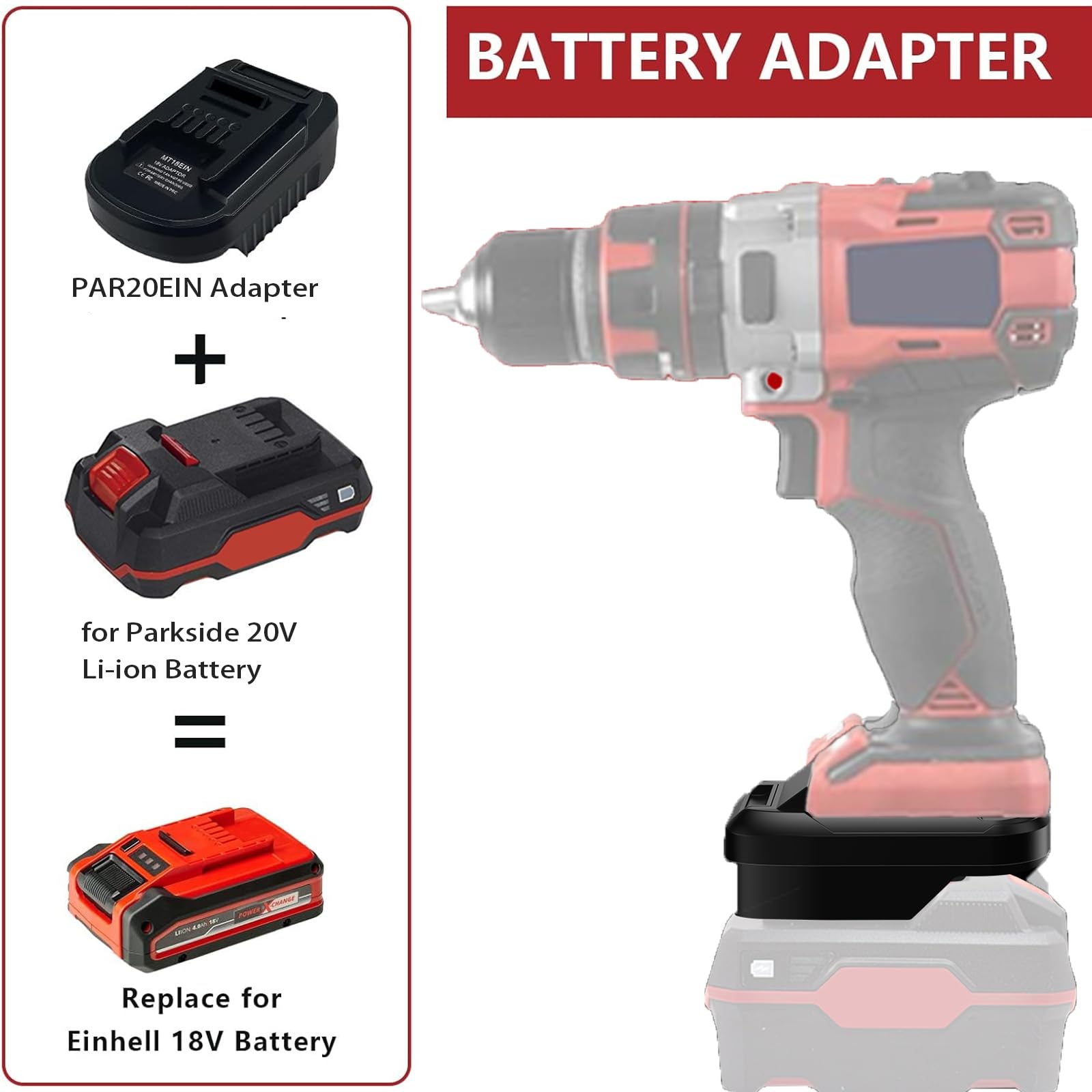 TPDL Adaptador de batería para Parkside a Einhell Power Tool, convertidor adaptador de batería para Parkside XTEAM Series 20 V PAP 20 B1 B3 A1 para Einhell PXC 18 V Li-Ion Power Tool