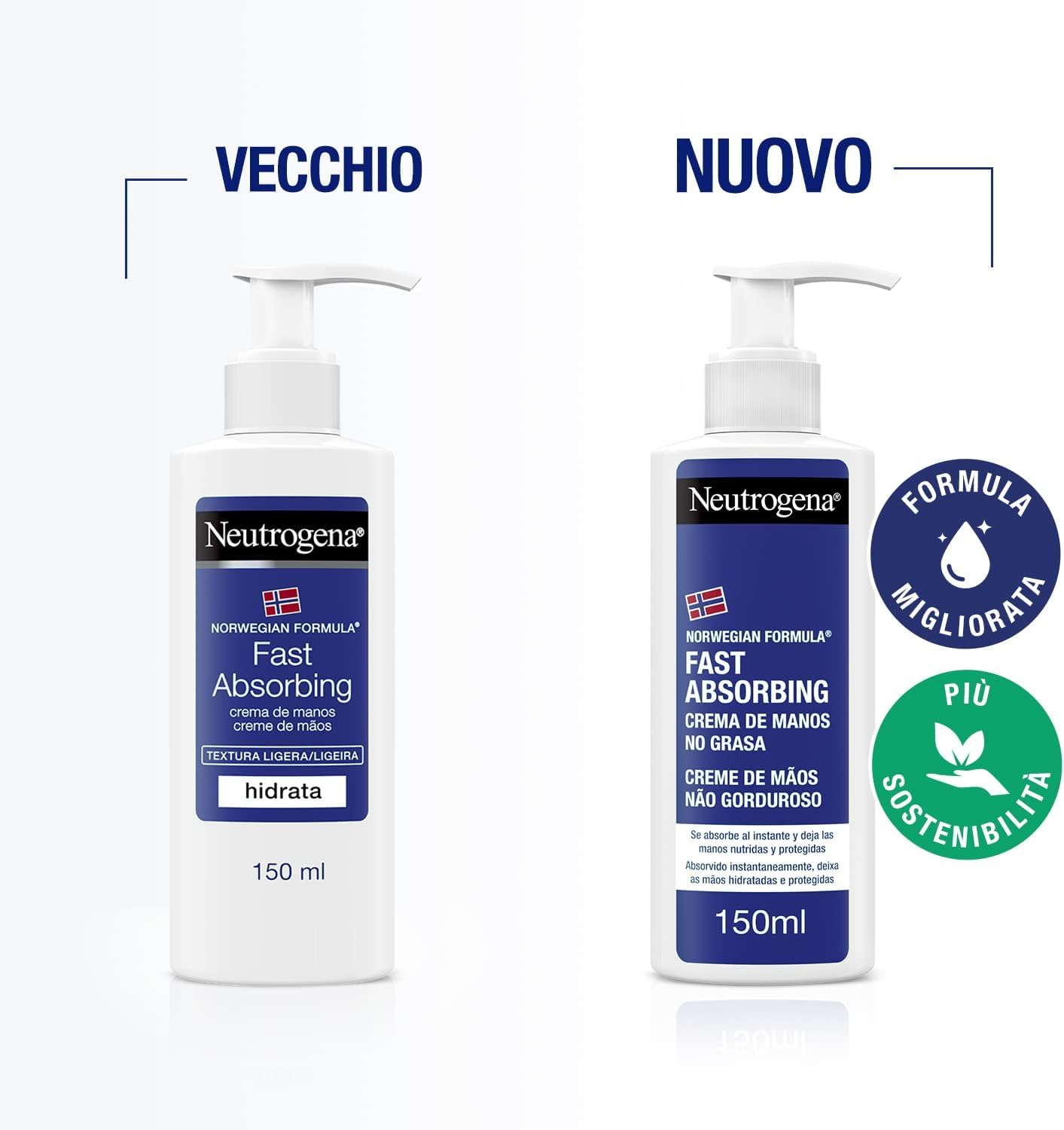 Neutrogena Formula Norvegese Crema Mani Assorbimento Rapido, Crema mani riparatrice con Glicerina e Vitamina E, Crema mani secche e screpolate dalla texture leggera, 150 ml