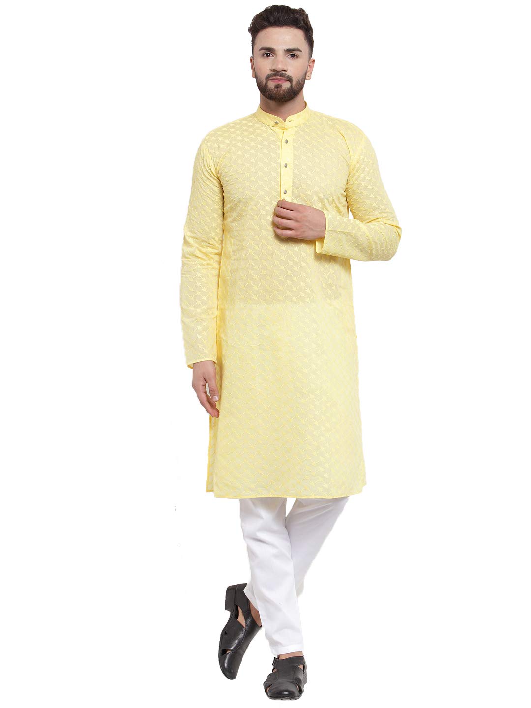Jompers Men's Chicken Cotton Kurta Pyjama. (Yellow, L)