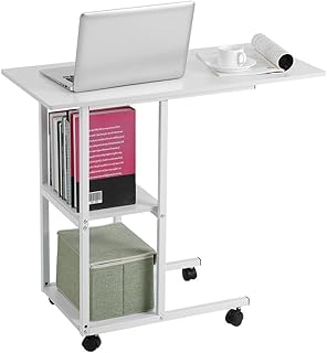 GOTOTO Portatile Tavolo Laptop con Ruote Tavolo per Notebook PC, Tavolino per Computer Tavolino servitore Tavolino da Letto, in Pannello di densità + Acciaio