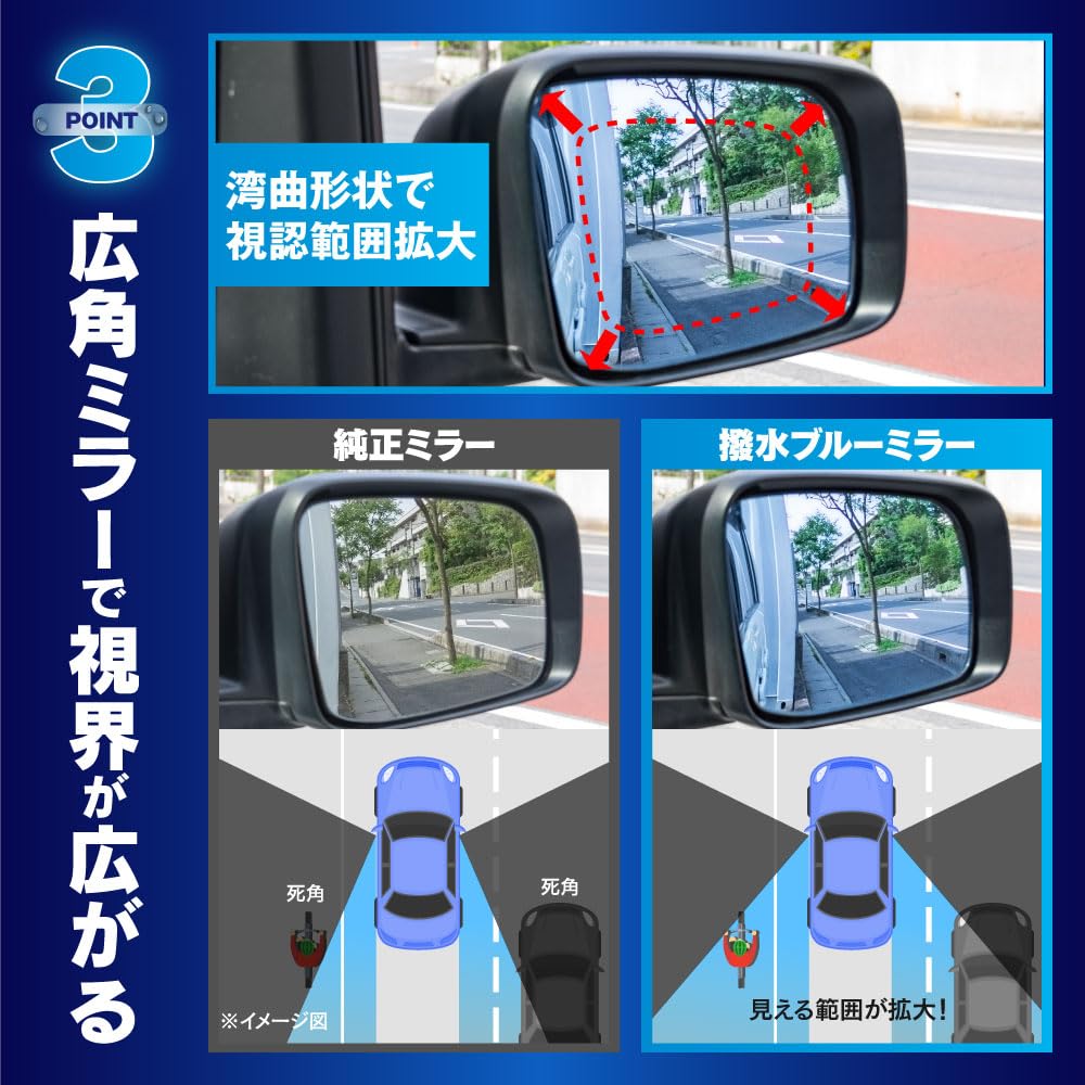 セレナ C26 強力撥水 ブルー ミラー レンズ 2P 純正交換/広角 驚きの