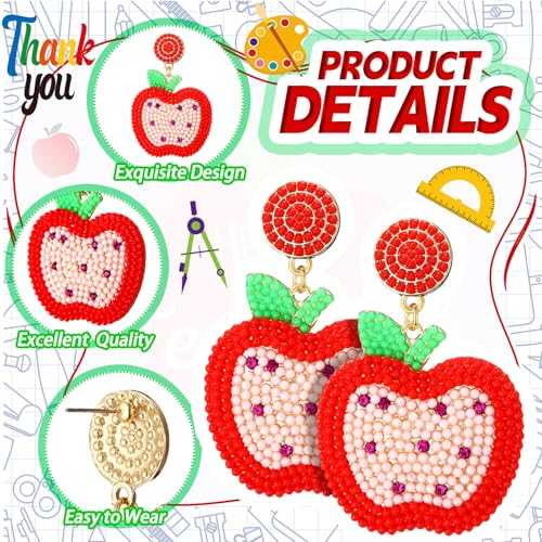 Tondiamo 18 Pcs Teacher Gift Earrings for Women Back to School Rhinestone Beaded Dangle Drop Pencil Friyay Earrings Teacher Appreciation Gift Colorful Dangle Jewelry Set for Graduation3