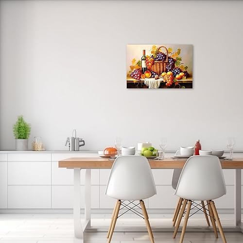 Miniatura 2 de ZXHYWYM Arte de pared para cocina, uvas y vino, impresiones en lienzo de frutas frescas para cocina, restaurante, comedor, decoración enmarcada (3,