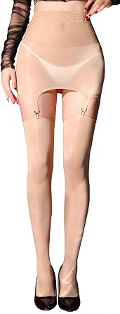 Womens Sheer Suspender Tight Pantyhose with Garter Sexy Thigh High Oily Shiny Stockings