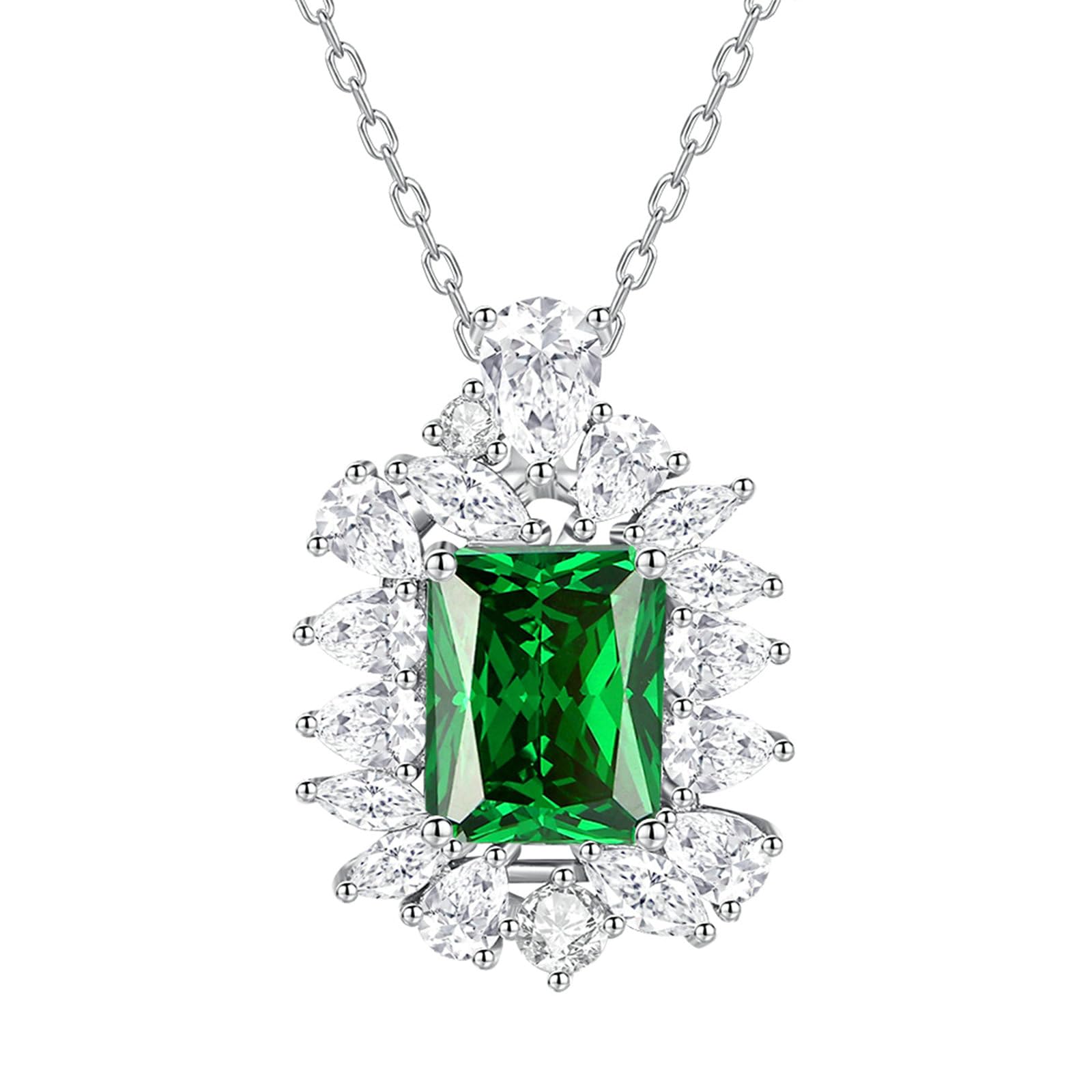 Collares con colgante de platino para mujer, collar de flor de lujo con topacio esmeralda, citrino de 3 quilates y colgante de moissanita, cadena de oro blanco, joyería real de 45 cm