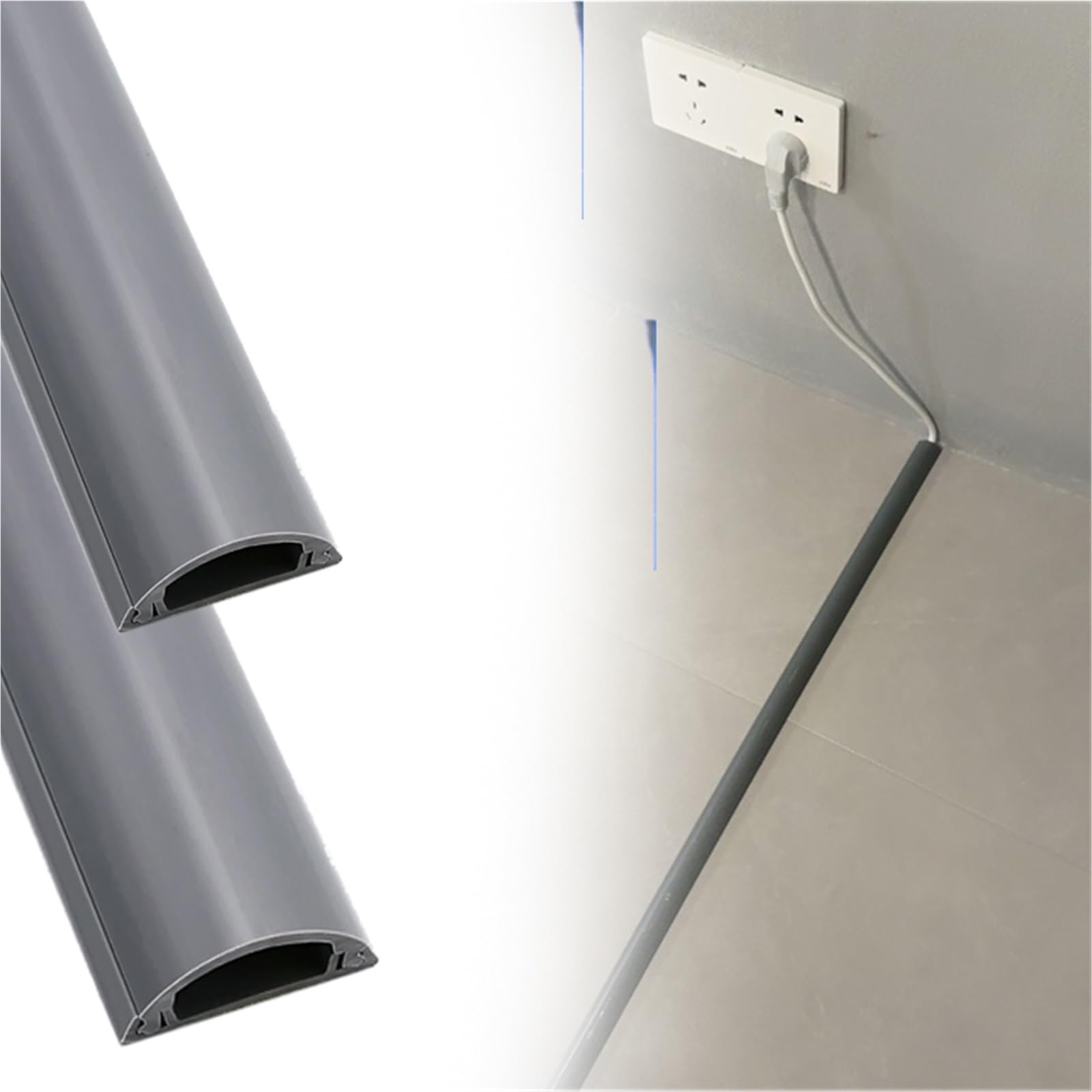 goulotte Electrique 1 2 5 10 Pièces, Gaine De Gestion De Câbles Grise, Protection De Câble d'alimentation À Peindre pour Câbles TV Muraux, Protection De(2 PCS,L x Outer Width 150cm x 50mm)