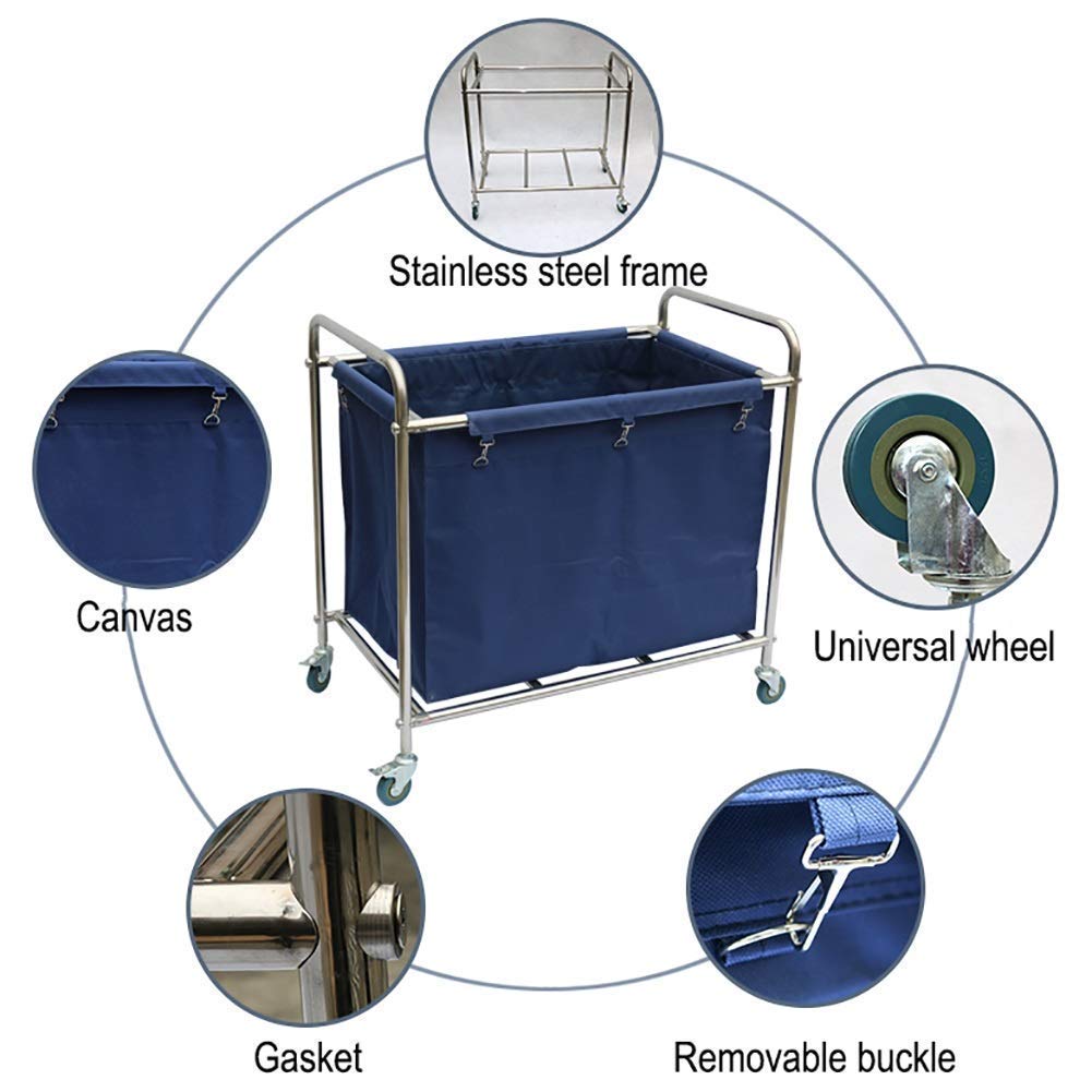 DFEDHF Hospital Trolley, Supplies Rack,Cart Tool Hotel Cart for Hall, Laundry Sorter Cart with Universal Brake Wheel, Room Service Rolling Trolley, Removable Cover, Blue(Gray)