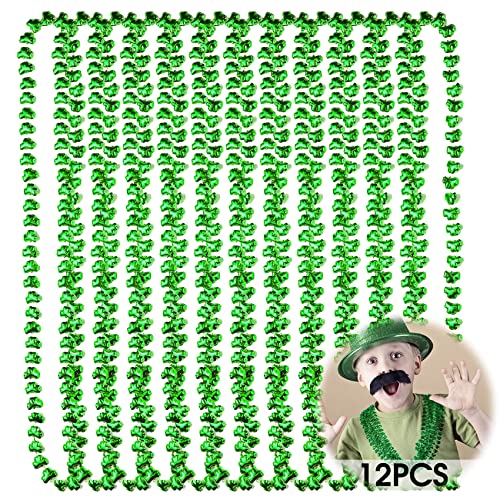 Reofrey 12 Pcs St Patricks Party Necklace Beads, Shamrock Beads Necklaces for St.patrick Day Decorations, Dressing-up Accessories, Mardi Gras Party Favors & Supplies(15.35