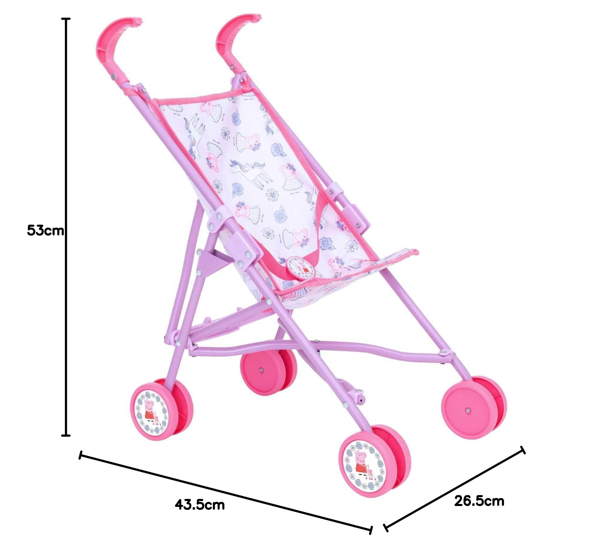 Peppa Pig passeggino giocattolo | Passeggino per bambole in design Peppa Pig rosa e bianco | Passeggino pieghevole | Passeggino per giochi di ruolo | A partire dai 3 anni in su