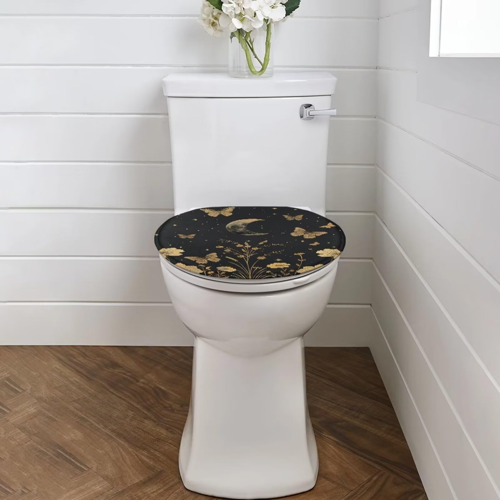 Bivxisrvo Butterfly Floral Print Toilet Lid Covers Polyester Fabric Breathable Toilet Seat Covers for Bathroom Soft, Dustproof Seat Covers Keep Clean Tidy Fits Most Toilet Lids