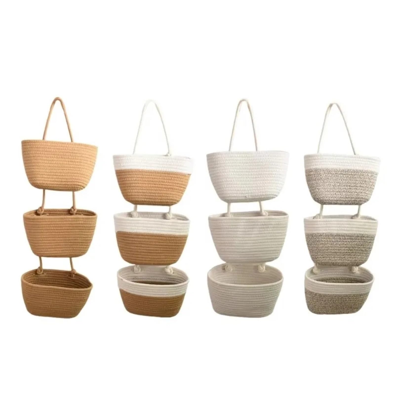 Cesta de almacenamiento for colgar en la pared 3 capas, bolsa multiusos for puerta sin perforaciones, bolsas colgantes tejidas a mano Para Hogar(Khaki)