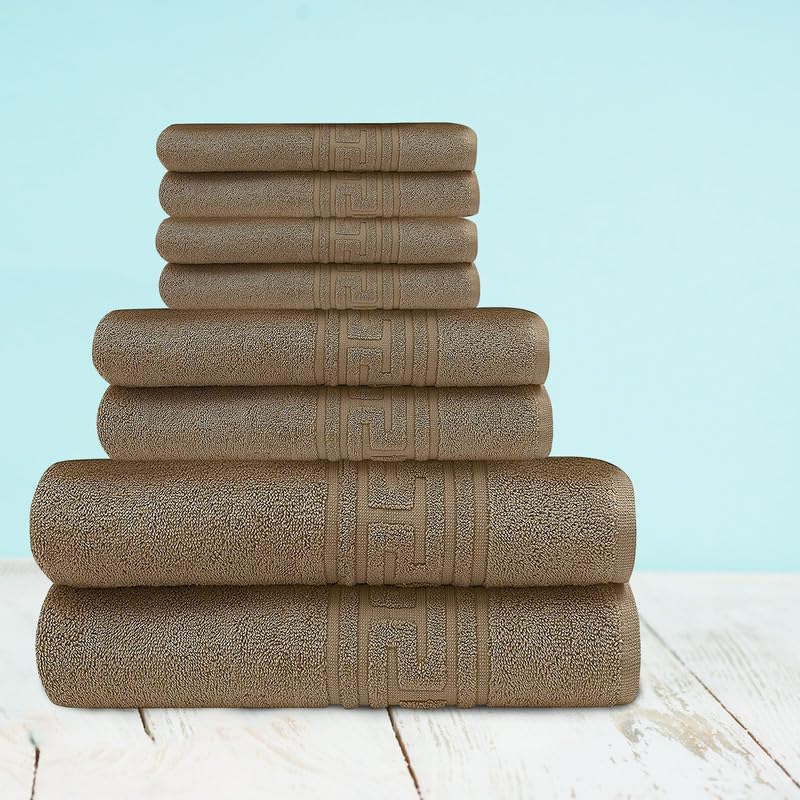 DTEX HOMES 8 Piece Towel Set 100% Egyptian Cotton 600 GSM, 2 Bath Towels, 2 Hand Towels, 4 Washcloths - Brown