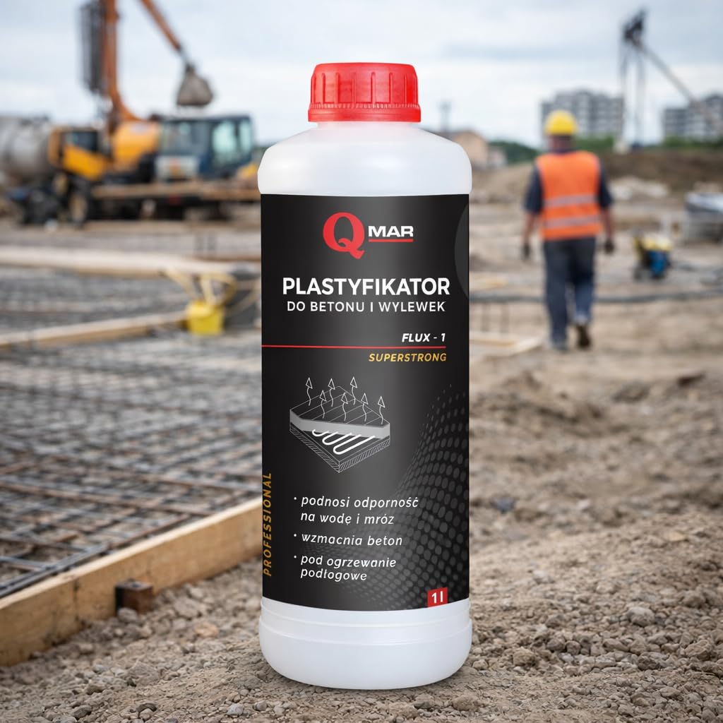 QMAR Plastifizierer für Beton, Fundamente und Estriche 1L Verflüssigungszusatz für Betonmischungen, ideal für Fußbodenheizungen, erhöht die Haltbarkeit der Mischung und verbessert die Konsistenz