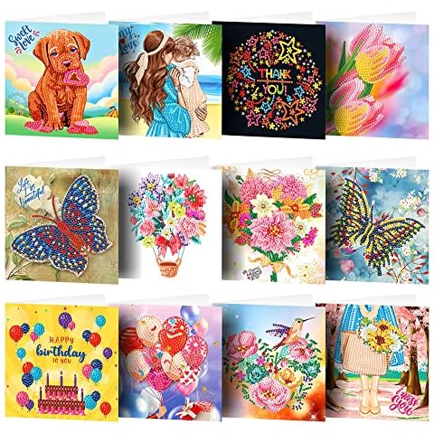 SoeHong Diamond DIY Painting Greeting Cards Set,5D Rhinestone Embroidery Arts Craft Cards Kits Postcard with Envelopes,Handmade Happy Birthday Easter Thank You Greeting Cards for Family Friends Cover