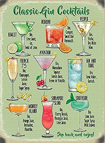 Original Metal Signs Classic Gin Cocktail - Placa metálica Grande (40 cm x 30 cm)