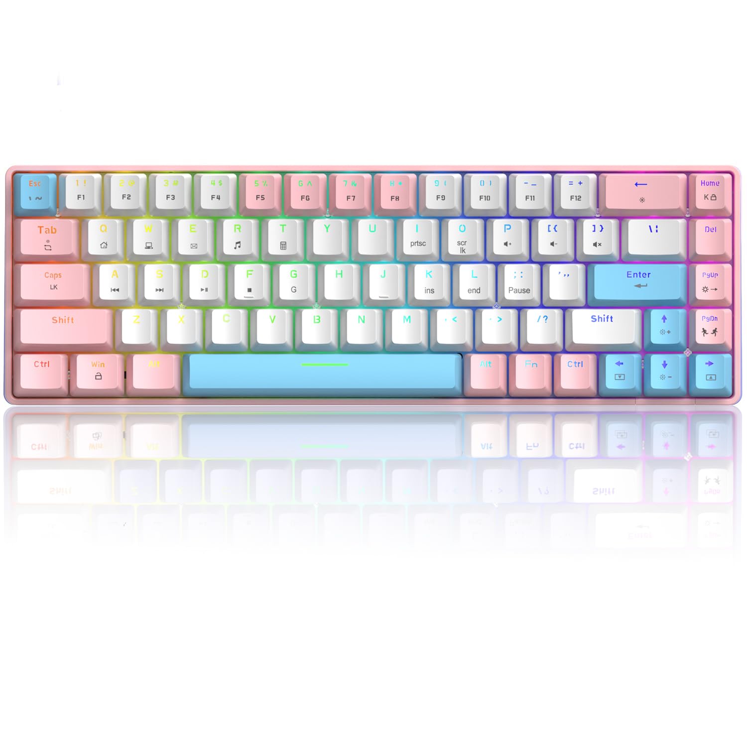T8 RGB 60% Klawiatura Mechaniczna, Przewodowa Klawiatura do Gier 65% Compact Układ, 18 RGB Backlit, QWERTY Mini 68 Klawiszy Full Keys Anti-ghosting na PS4, Xbox, PC, Laptop, MAC - Pink/Blue Switch