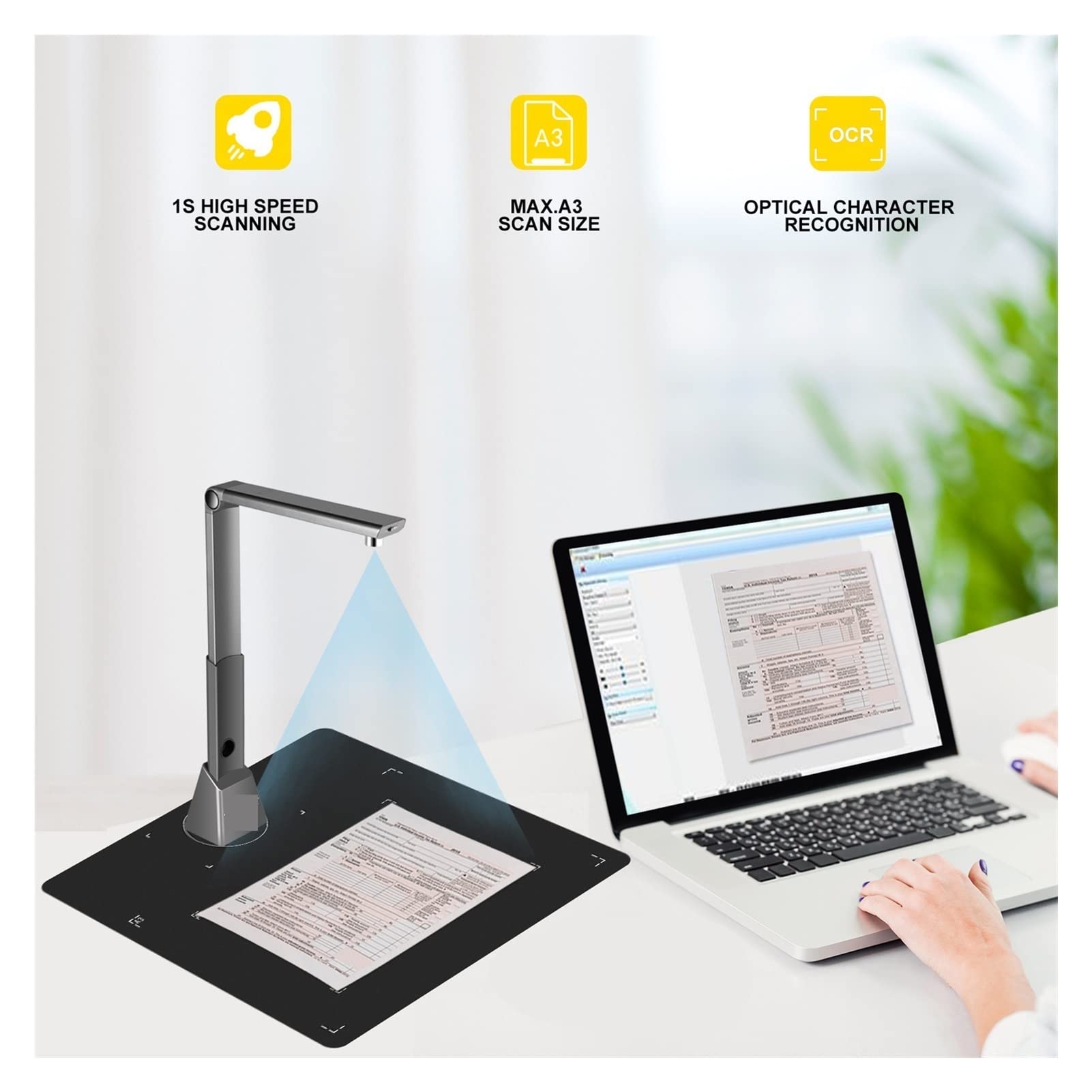 Scanner de Documents Portable A3 10mp Haute définition Pixel Portable Livre Photo Document de Scanner Capturer la Capture de la caméra W/LED Lumière Word OCR/PDF Création et Fabrication de Livres