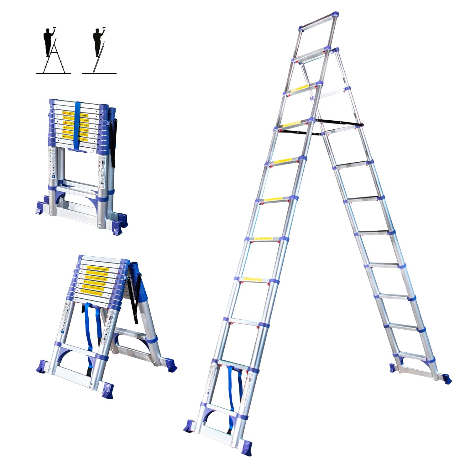 HOSTRÖM Escabeau 11 marches telescopique EXTENDACT11, Echelle telescopique 3.2m+2.9m, Pliable, Stabilisateur, H Max Travail 4.7m, Garantie 5 Ans