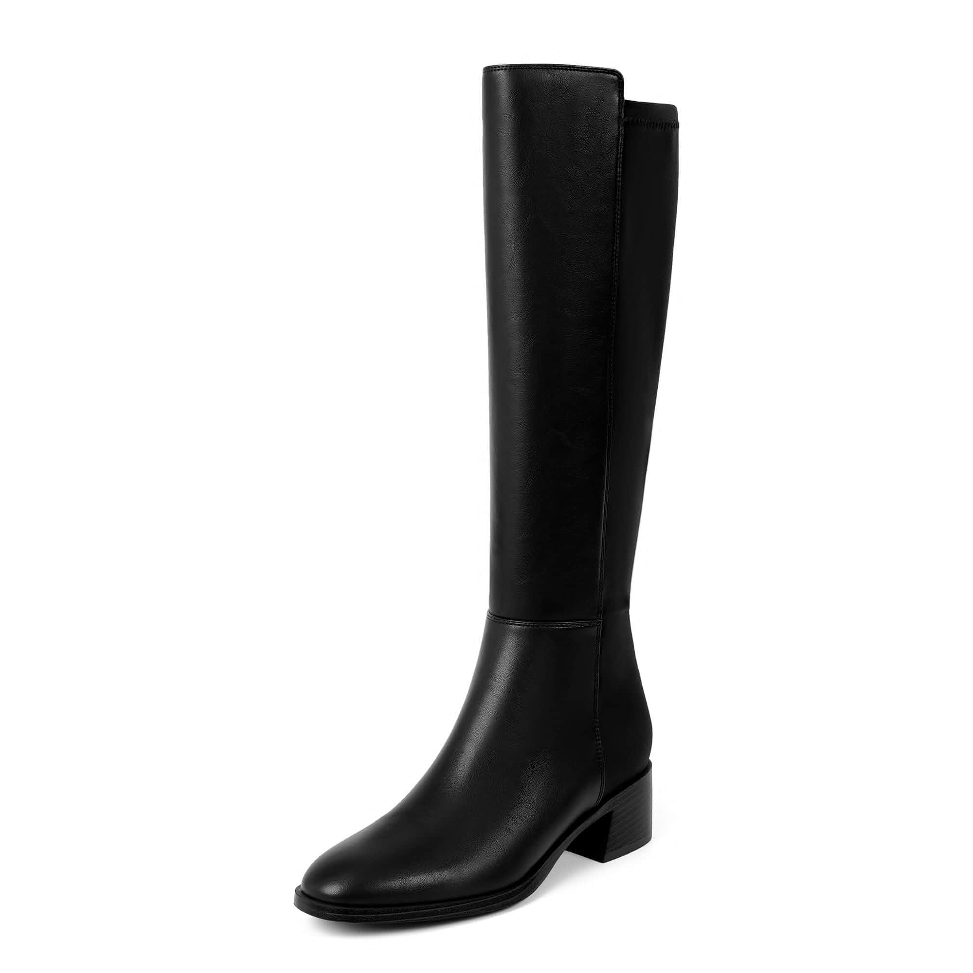 VIUGJNEX Knee High Boots for Women Stretchy Low Heel Chunky Tall Boots Block Heel Elastic Long Boots, Rounded Toe Boots with Half Zipper, 2026 Fashion Heeled Fall Winter Dressy Boots
