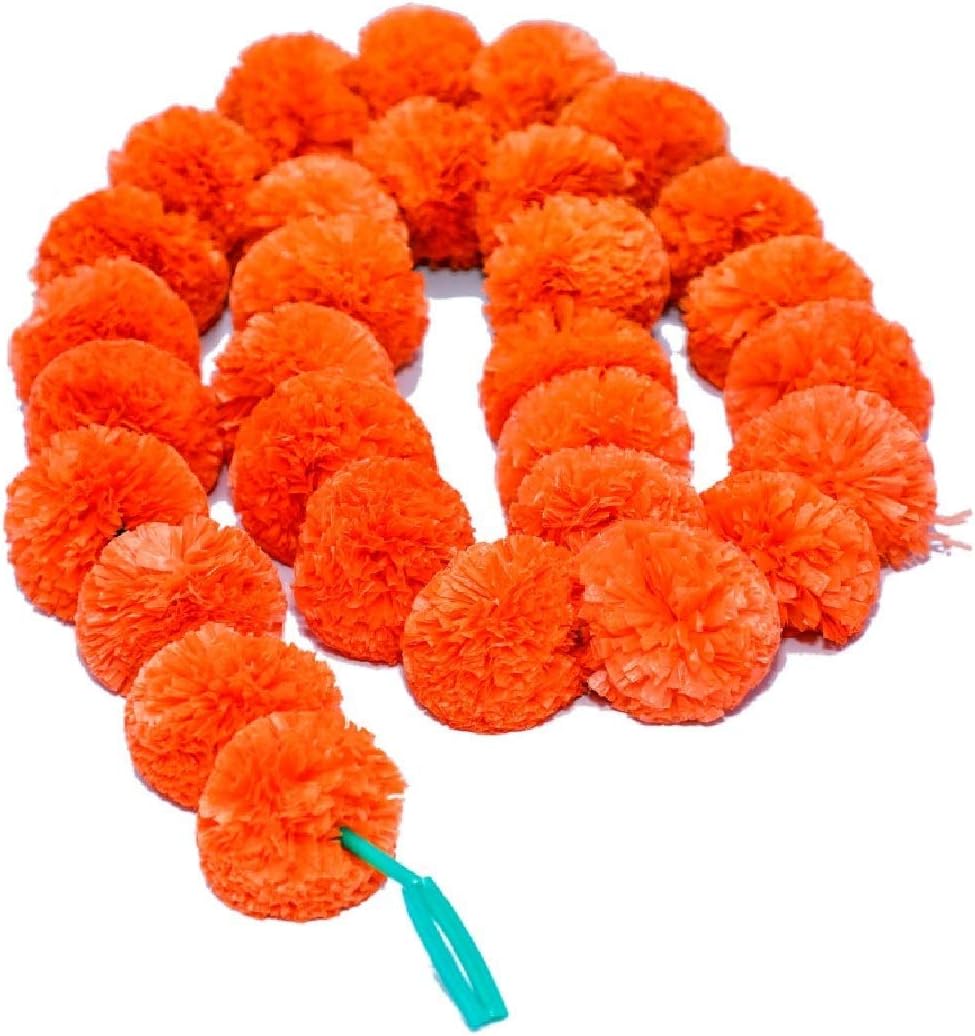 5 Pcs Orange Color Artificial Marigold Flowers Garlands,Approx 4.5 Ft