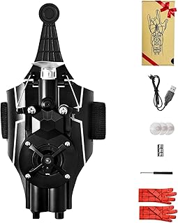 Spider Web Shooter Toy Upgrade - USB Rechargeable Web Launcher with Real Silk, Suction Cup Matching Glove 9.8-Foot Range -...