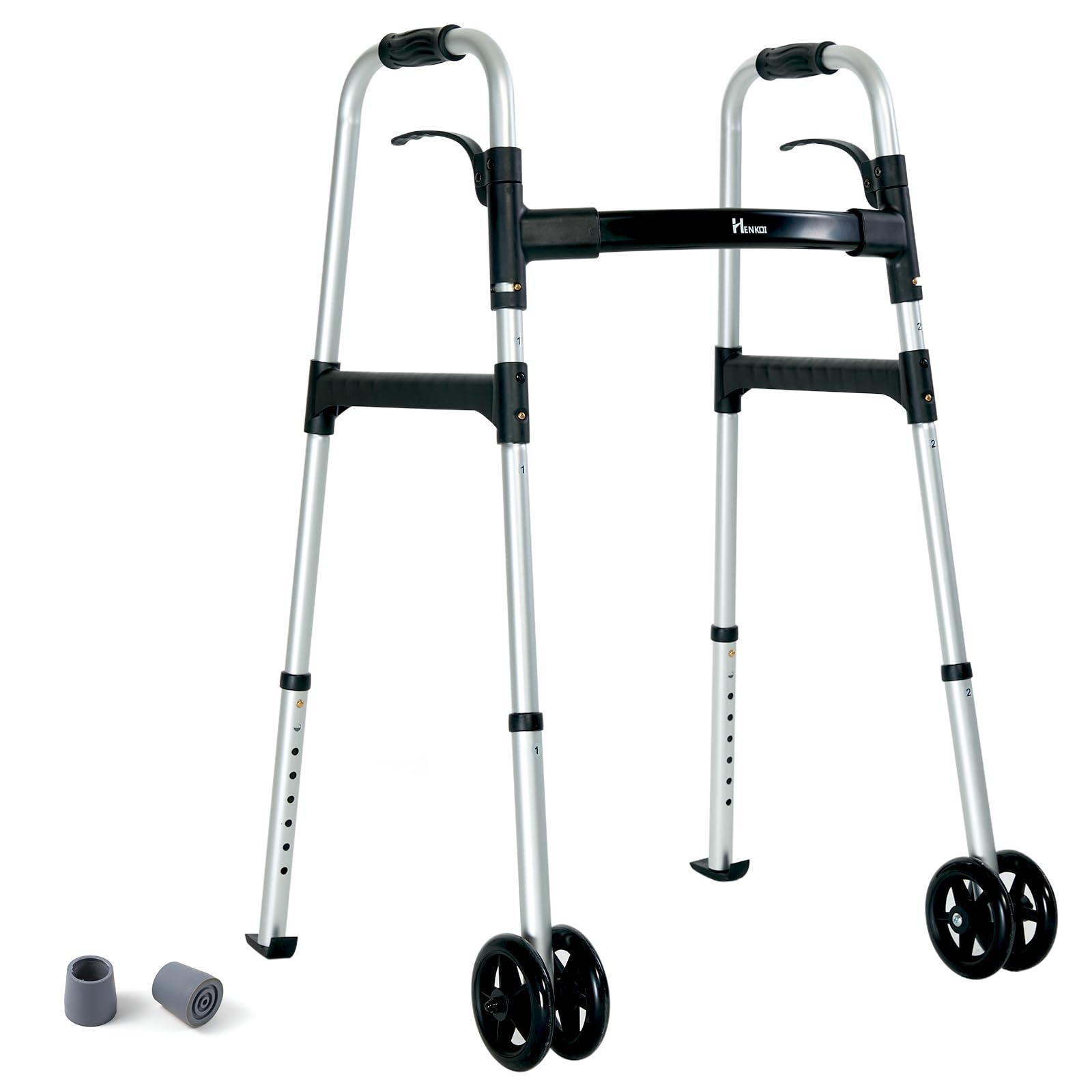 henkoi Bariatric Heavy-Duty Folding Walker, Supports up to 500 lbs, Folding Walker with 5 Inches Wheels for Seniors (Silver 500 lbs)