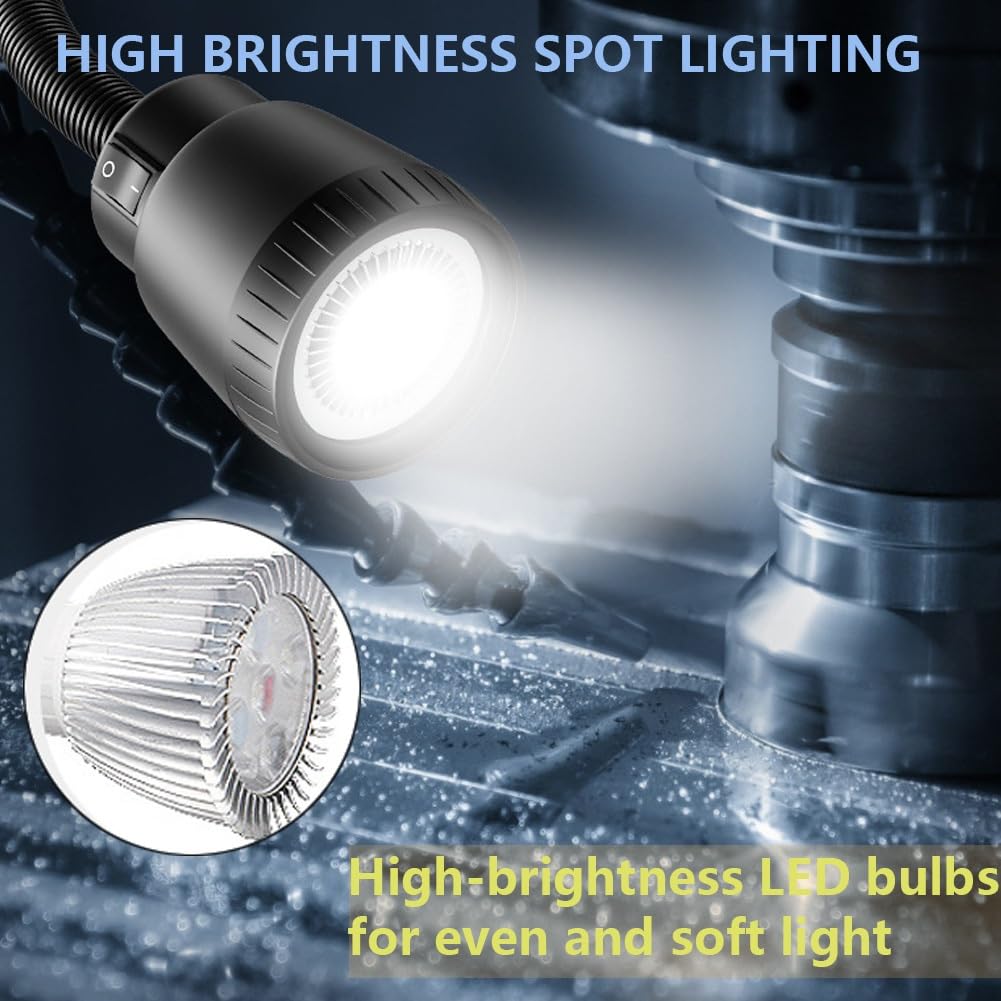 Przenośna lampa robocza LED, wyposażona w elastyczną rurkę szyjną i magnetyczną podstawę, 120 lumenów na wat, magnetyczna lampa robocza do tokarki, maszyna do szycia (5W-220V-500MM)