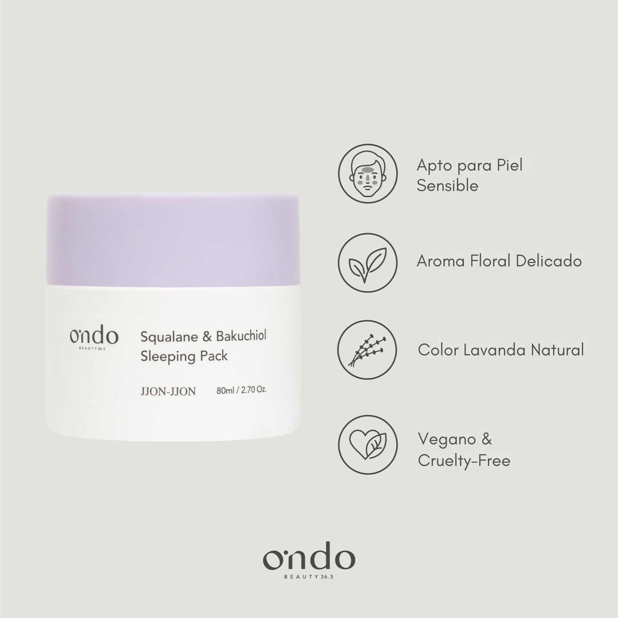 Ondo Beauty 36.5 Squalane & Bakuchiol Sleeping Pack – Mascarilla Nocturna Reafirmante, Nutritiva y Revitalizante con Escualano y Bakuchiol | Cosmética Vegana Coreana | 80 ml