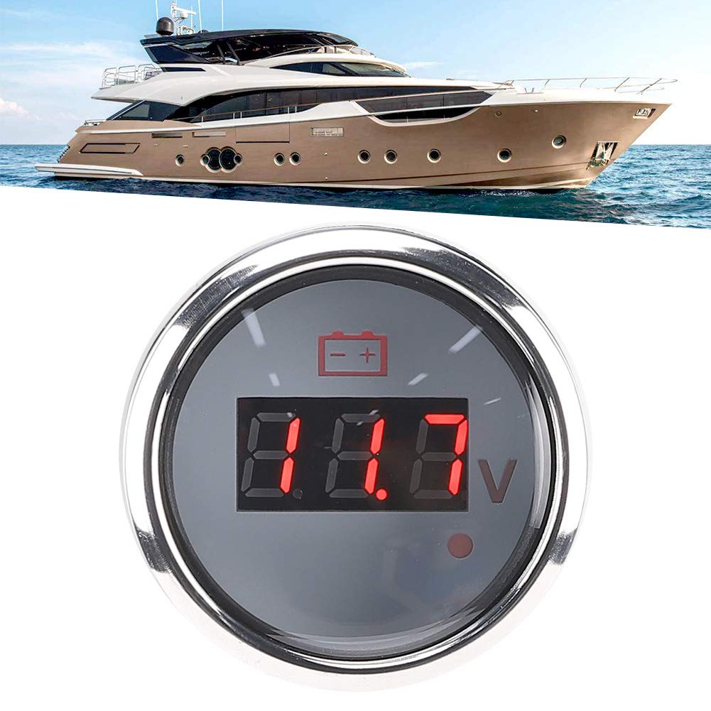Akozon Compteur de tension de batterie, affichage numérique LED, étanche IP67, alarme intelligente universelle pour bateau et voiture, 2 pouces (blanc)
