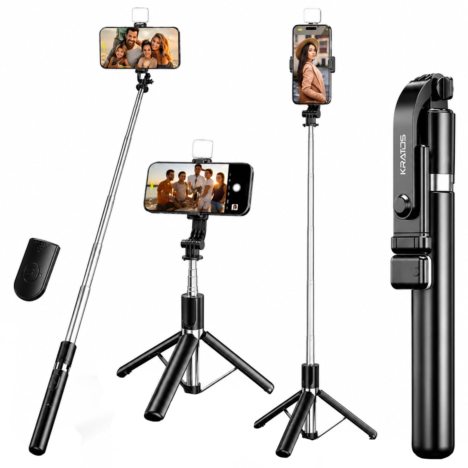 Kratos 2026, Premium K9 Selfie Stick Tripod with Light, 67 inch /170CM Tripod for Mobile Phone, Multi-Functional Bluetooth Long Selfie Stick for Travel, Vlogging, Compatible with All Mobile Phones-image-8