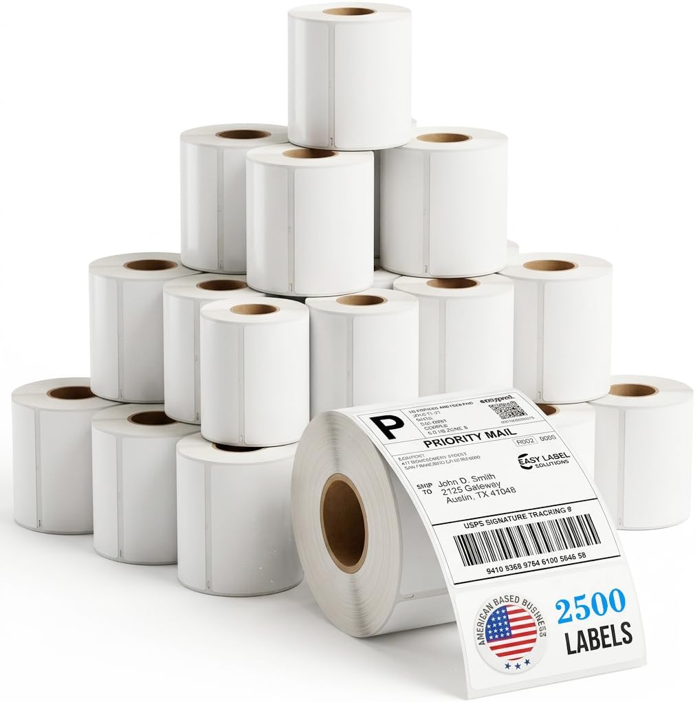2500 PCS Thermal Shipping Labels 4x6, White Perforated & Smudge-Proof Direct Thermal Labels (250 Labels/Roll), Compatible with Zebra, Rollo, Jadens, Nelko (10 Rolls)