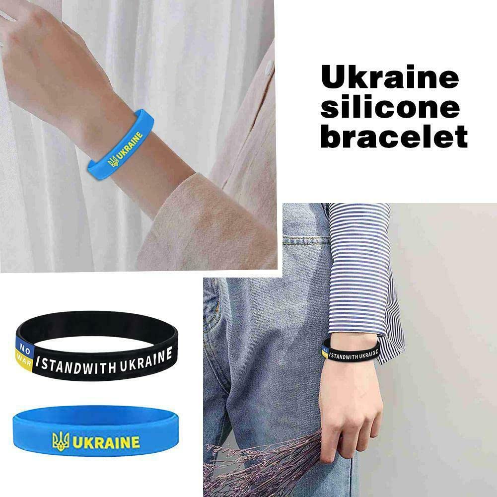 EBIEFLY 2Pcs Support Ukraine I Stand with Ukrainian Flag Silicone Wristbands Rubber Bracelet Gift for your friends
